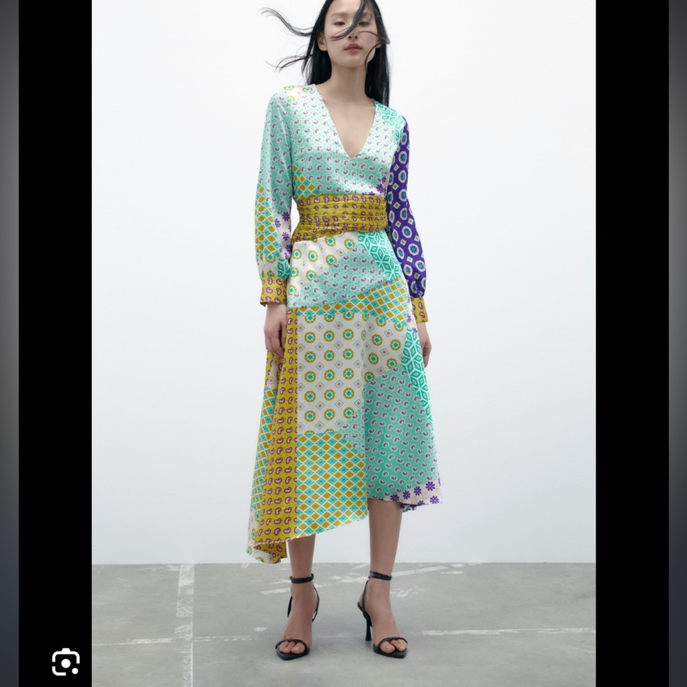 Zara patchwork print midi dress
